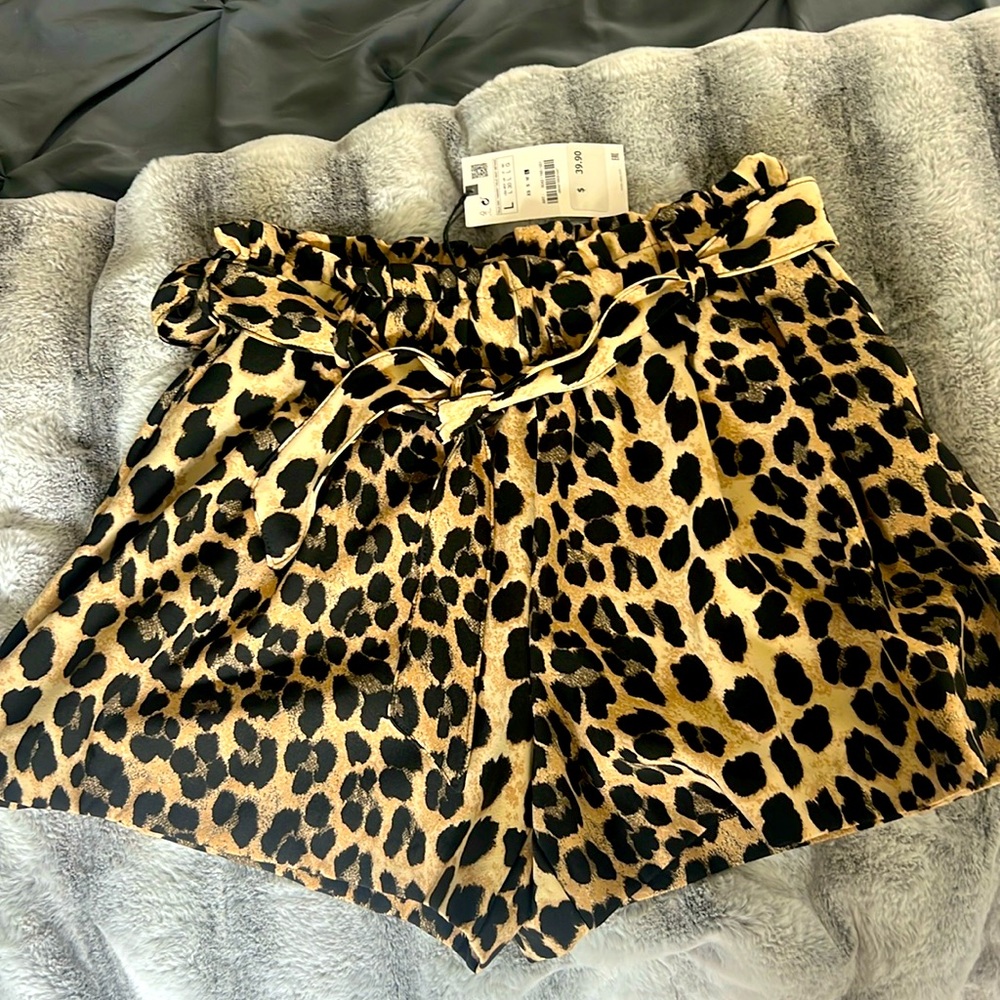 Zara Leopard Animal Shorts with tie at waist